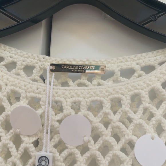 Caroline Constas White Sleeveless Crochet Coverup Sz Small - Picture 9 of 16